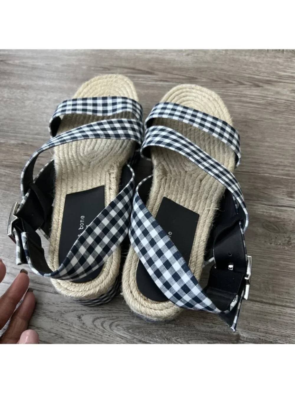 Rag‎ & Bone Megan Gingham Canvas Platform Sandal Navy White Womens 7 EU 37 New